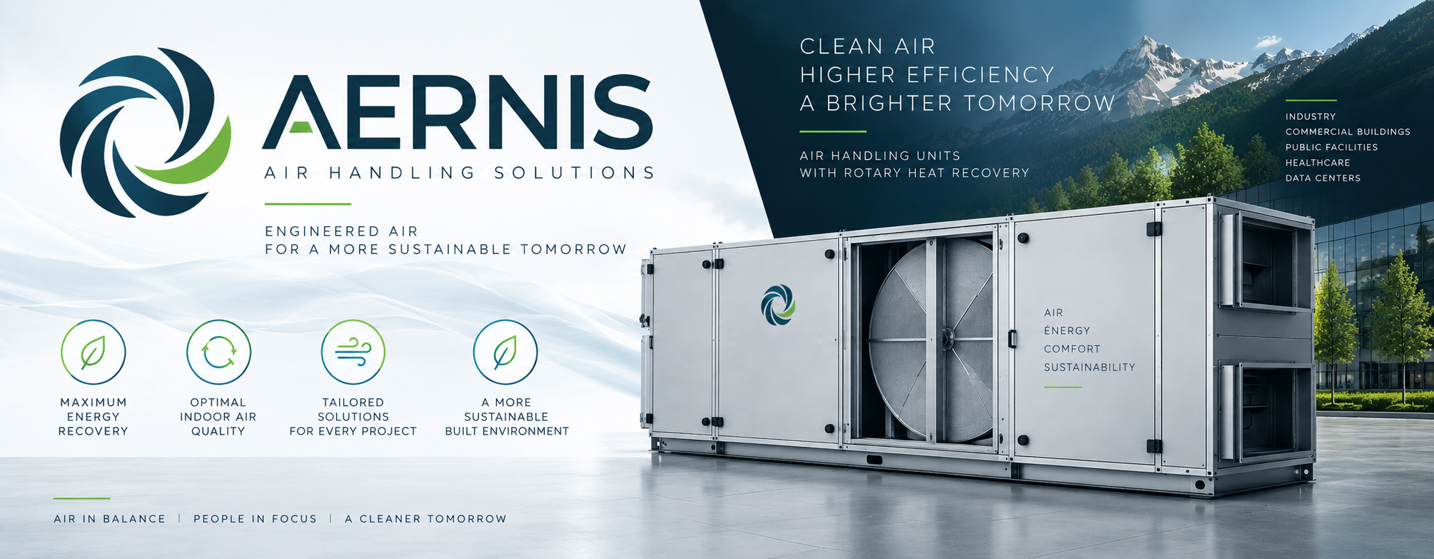 AERNIS Luftbehandlung mit rotierender Wärmerückgewinnung für Gebäudeprojekte