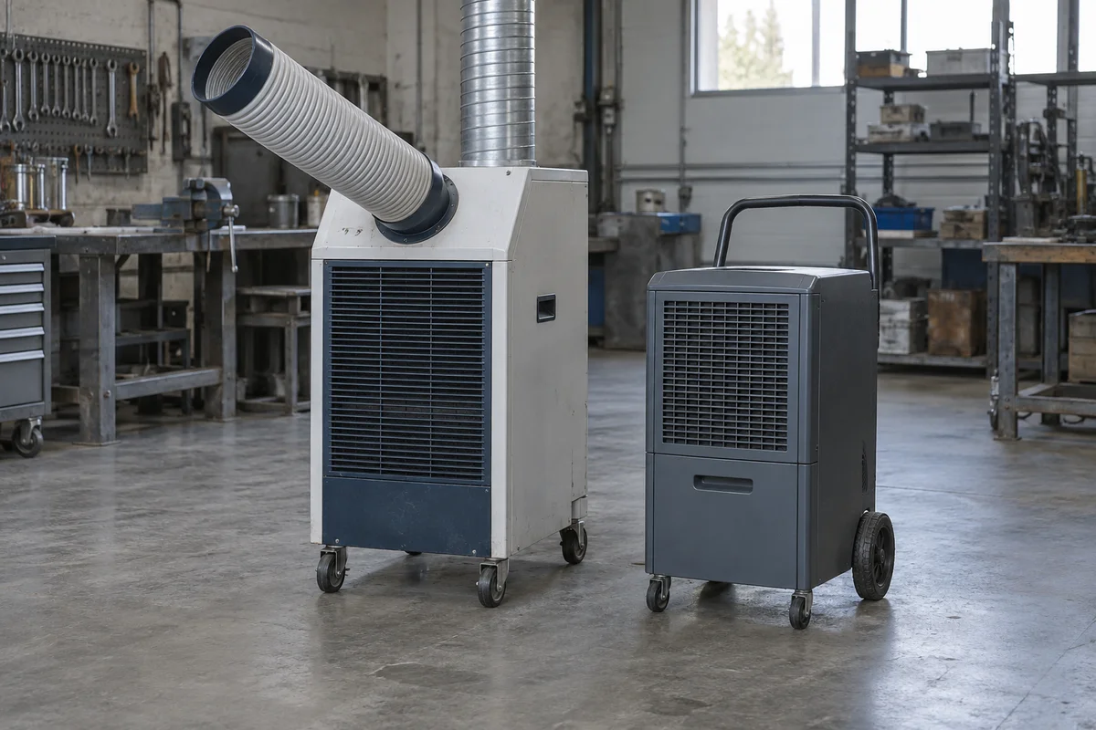 Generic illustration of mobile climate equipment in an industrial workshop